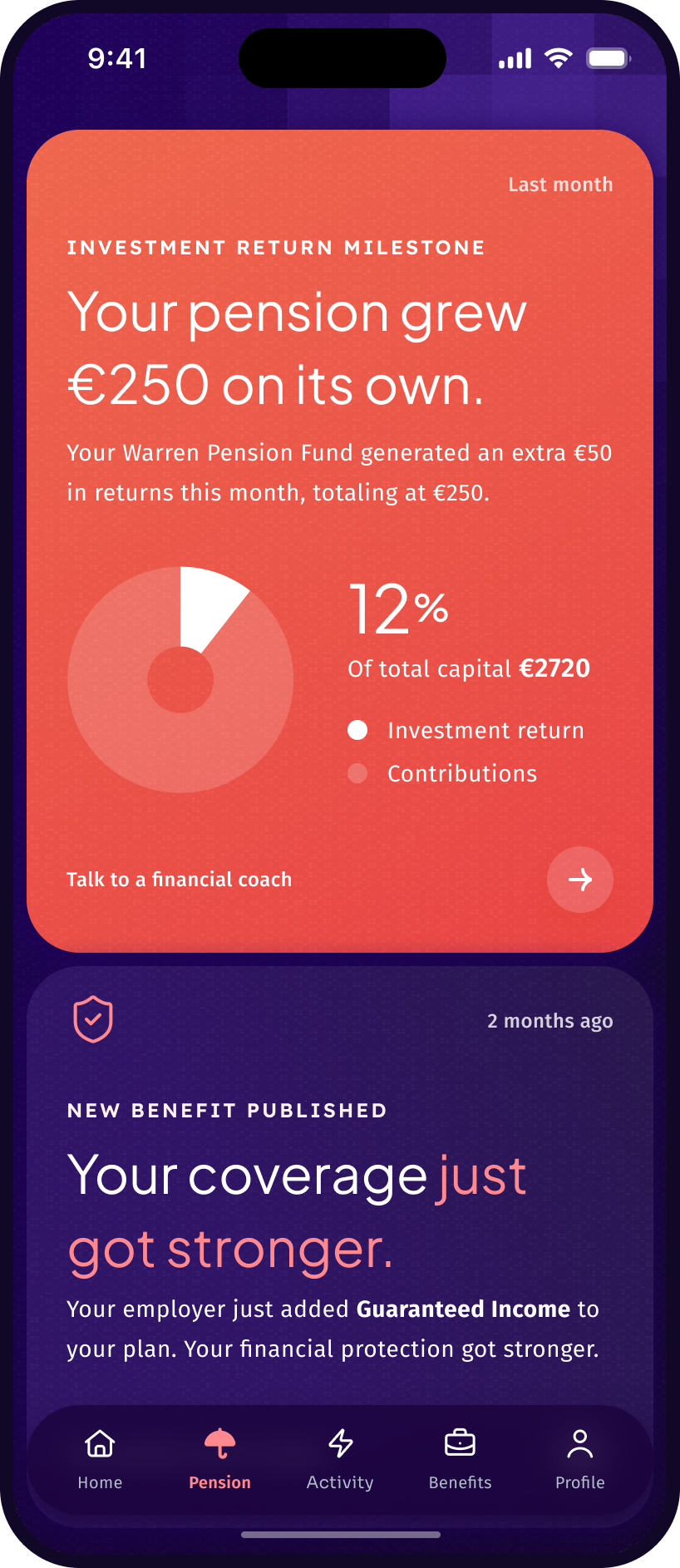 Warren app: activity screen