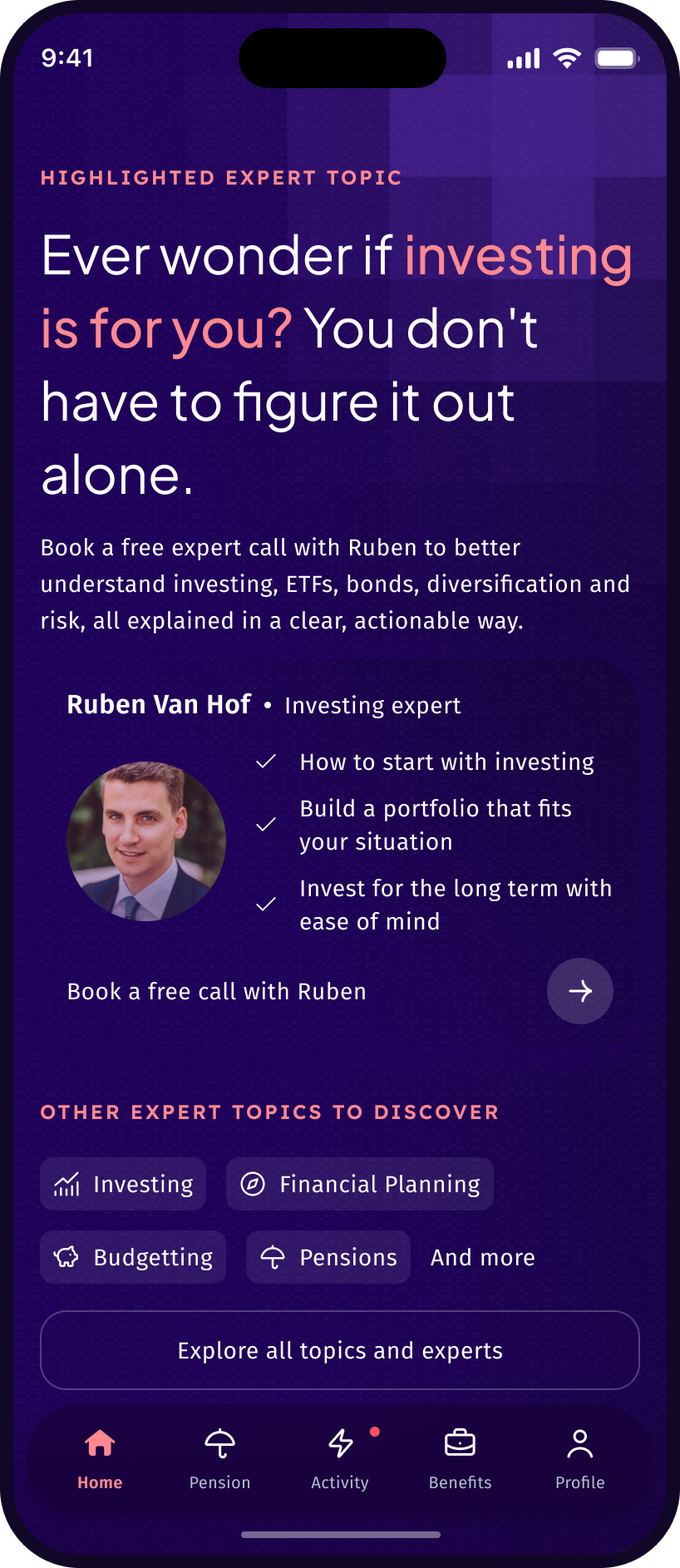 Warren app: highlighted expert topic on investing